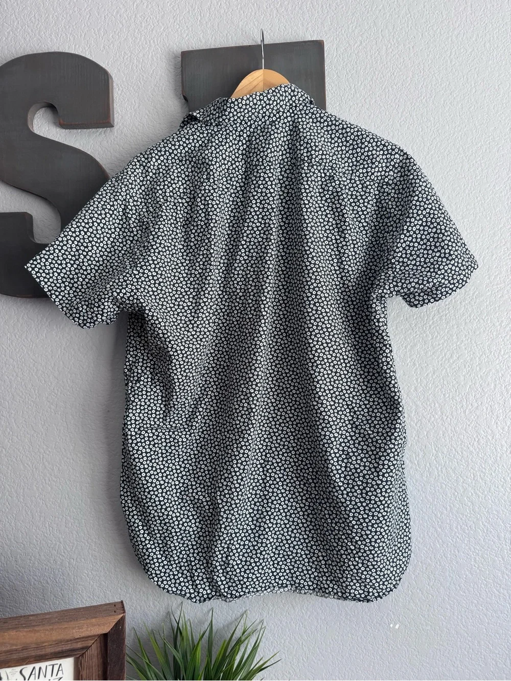 J. Crew Black Short-Sleeve Button-Down with White Dot Print